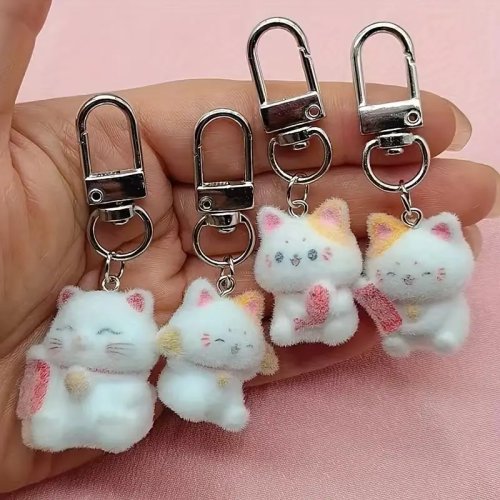 Llavero de gato de resina flocada 4 pzas para bolsas y accesorios de auto - La mejor opción para regalo