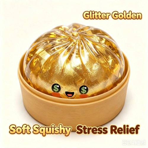 Squishy Dumpling Dourado com Glitter Edição Oculta Brinquedo Sensorial Antiestresse Fidget Presente com Caixa