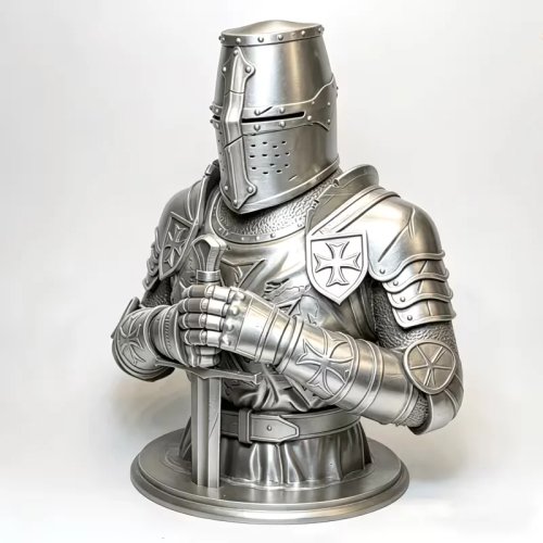 Geharde Kruisvaarder Guardian, Stoïcijnse Tempeliersridder Buste, Religieuze Fanaticus Figuur voor Vitrinekast
