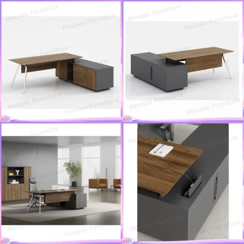 Bàn làm việc giám đốc 2200mm, bàn quản lý có ngăn kéo, quản lý dây cáp ẩn, trạm làm việc máy tính hiện đại bền bỉ