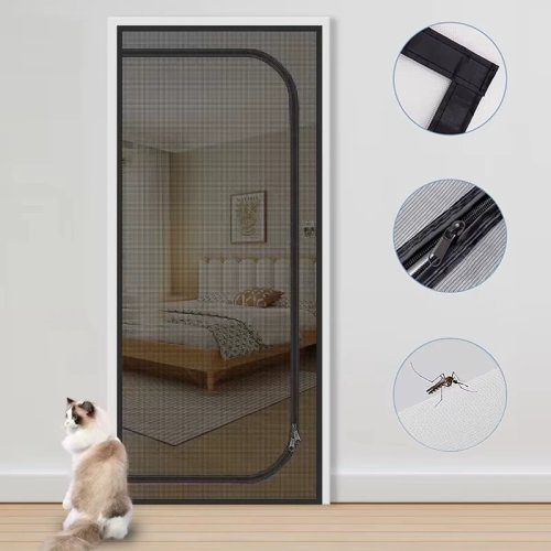 Zanzariera per porta con cerniera, rete antizanzare spessa a forma di U, resistente agli animali per casa, camera e soggiorno