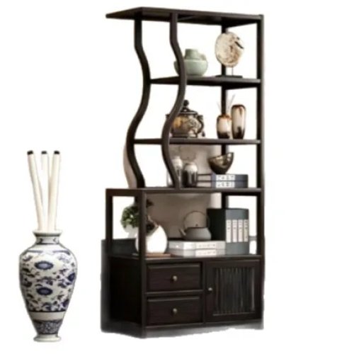 LMM Solid Wood Tea Storage Rack – Tea Set Display Cabinet & Handicraft Ornament Shelf for Tea Room