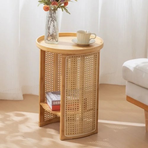 Mesa de centro redonda TQH7.2 com arrumação, mesa lateral pequena para sala de estar, quarto, sofá, apartamento pequeno