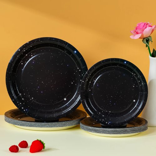 黒い星空デザイン 使い捨て紙皿 10/25/50枚 ギャラクシー宇宙テーマ パーティー用品