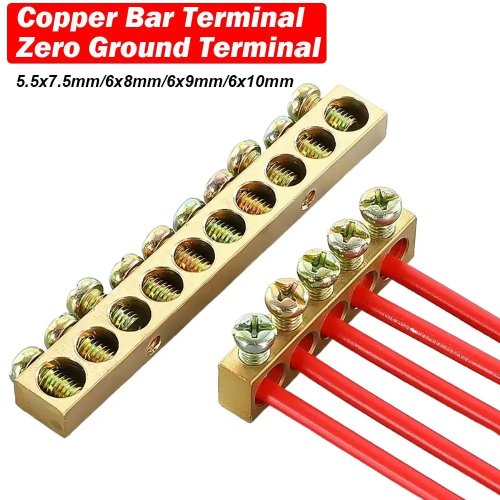 1 pz. Conector de cable de cobre, bloque de terminales de tierra de 3/5/6/7/8/9/10/12 orificios, barra de conexión de latón 6×8/6×9 mm, conectores eléctricos
