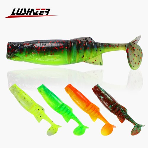 LUSHAZER 10/18 pzas Señuelo Suave Action Shad Cebo de Pesca 55/65mm para Lucio Robalo Agua Dulce y Salada Cebo de Silicona Artificial