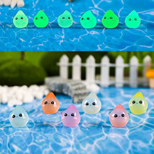 10/20/30PZ Mini Figure Goccia d'Acqua in Resina Luminescente al Buio, 6 Colori Misti, per DIY Pendente Ornamento Artigianato