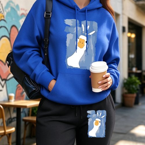 Conjunto de 2 peças para senhora com estampado de ganso divertido – Sweatshirt com capuz solto e calças de fato de treino com bolsos, polar de outono