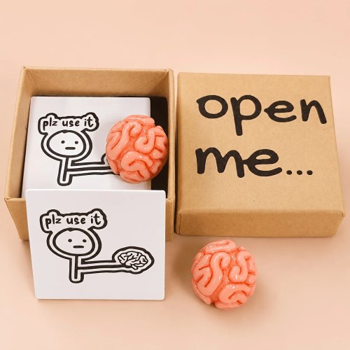 Lustige Streich-Geschenkbox – Überraschungsset „Open Me“ mit Mini-Gehirn und niedlicher Nachrichtenkarte, außergewöhnliches Freundschaftsgeschenk, Partygeschenk