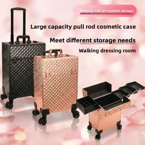 Professionele make-up koffer met wielen, grote capaciteit, cosmetic organizer, multifunctionele reiskoffer voor make-upartiesten