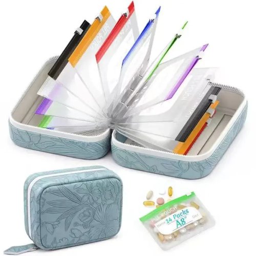 Hộp chia thuốc 7 ngày chống nước – Hộp đựng thuốc tuần có 14 túi du lịch, 7 màu