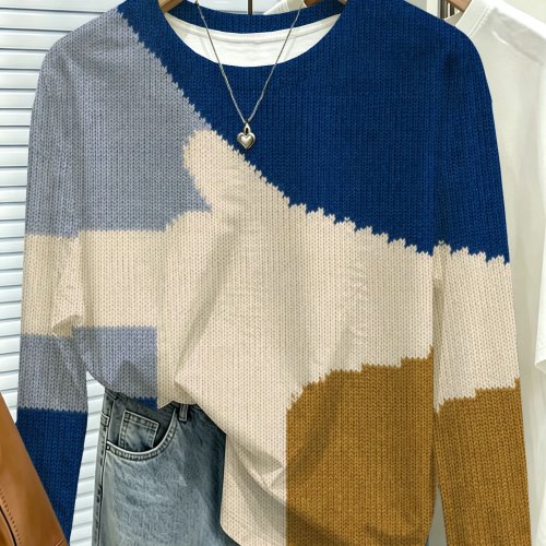 Dames Longsleeve Top Colorblock Print Ronde Hals Zacht Casual Dagelijks Weekend Slim Fit