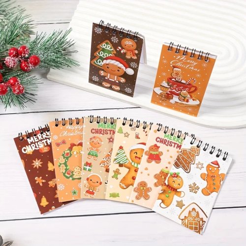 8-Piece Christmas Gingerbread Spiral Notebooks, Coil Notepads for Christmas New Year Winter Party Gifts, Office & School Use