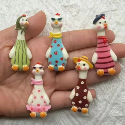 10개 카툰 긴 목 거위 레진 펜던트, DIY 크림 젤 휴대폰 케이스·헤어클립 액세서리, 수제 재료