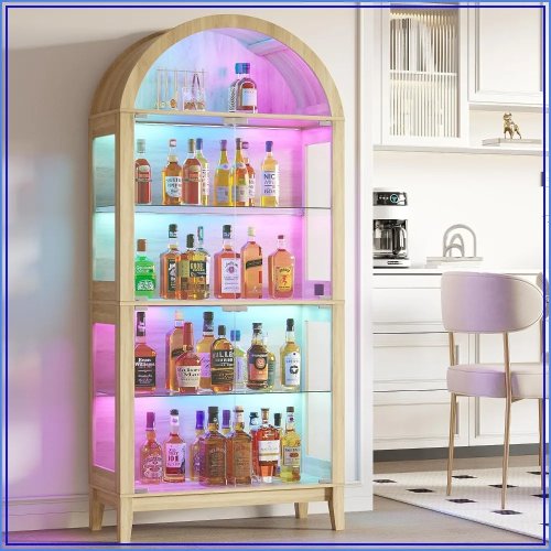 Vitrine em Arco HNEBC com Portas de Vidro e Luzes Sincronizadas com Música, Natural