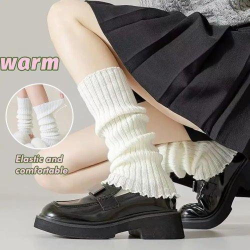 Calentadores de Piernas Y2K Japonés JK Blancos Tejidos Slouch Socks Otoño Invierno Cálidos Cubrepiernas Acanalados Sueltos para Chicas Mujeres