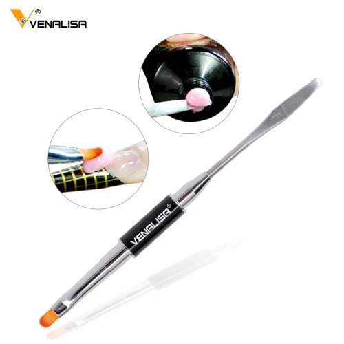 Pluma Pincel para Uñas 2 en 1 para Manicura Francesa, Acrílico y Gel UV, Herramienta de Doble Punta VENALISA Poly Gel