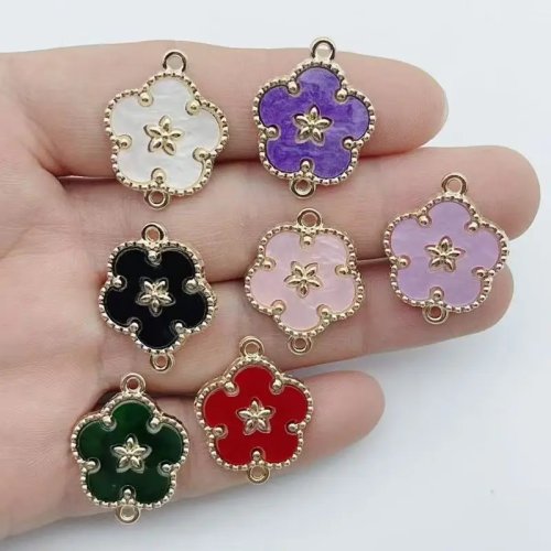 10 pièces Pendentif Alliage Double Suspendu Trèfle à Quatre Feuilles Motif Coquillage Rétro, Accessoires DIY Bracelet Collier Émail Multicolore