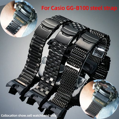 カシオ G-SHOCK リトルマッドキング 5594 GG-B100-1A GG-B100 用 改造メタルストラップ メンズ ステンレススチール 時計バンド