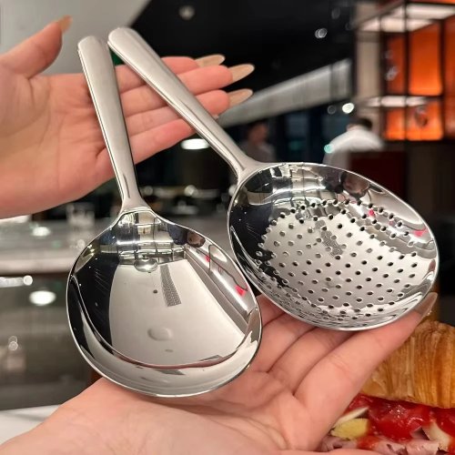 Cuchara redonda grande de acero inoxidable con agujeros de drenaje, cuchara para servir arroz, utensilio de cocina