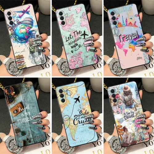 Funda de silicón suave para Samsung A17 A16 A15 A14 A13 con diseño artístico de mapa de viaje A57 A56 A55 A54 A53 A37 A36 A27 A26 A