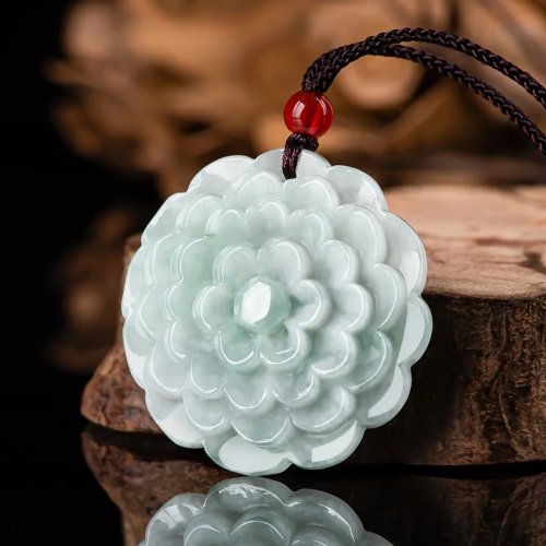 Collar con Colgante de Flor de Jadeíta Natural de Myanmar, Amuleto de Jade Auténtico, Piedra Preciosa Tallada de Diseñador, Joyería de Lujo, Regalo para Mujer