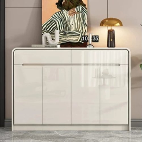 Modern Minimalist White Light Luxury Shoe Cabinet – Entryway Storage Cabinet, Wall-Leaning Hallway Sideboard Furniture