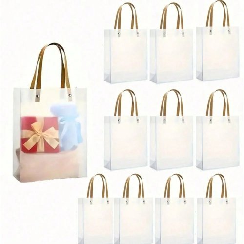 1/5/10Pcs Matte Frosted PVC Gift Tote Bags, Reusable Clear Handbags, Gift Packaging Bags for Wedding & Valentine's Day Party