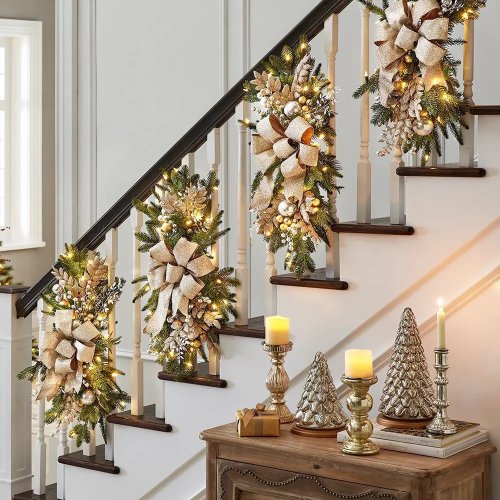 Nouveau Noël Suspension de Porte Guirlande Rideau Couronne - Ornement de Noël pour Porte d'Entrée et Décoration Intérieure