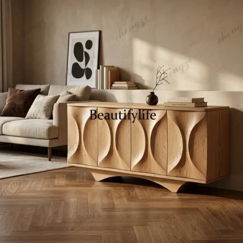 Modernes Massivholz-Sideboard im Light-Luxury-Stil, Wandschrank fürs Wohnzimmer, Wabi-Sabi-Dielenschrank