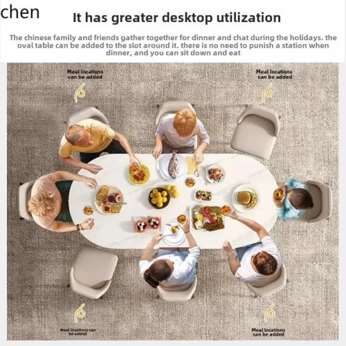 TQH7.2 Cream Slate Oval Dining Table Set - Modern Light Luxury Vintage Dining Table and Chairs