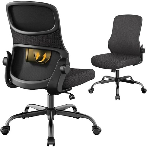 Armloser Mesh-Bürostuhl fürs Homeoffice, atmungsaktive schwarze Netzlehne, konturierter Sitz, leicht, höhenverstellbar