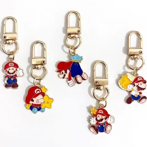 Set de 5 llaveros de aleación esmaltada con dibujos animados – Adornos para bolso y regalo