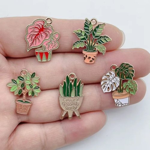 10個 女性用 多肉植物 エナメル ペンダント 合金 チャーム DIY イヤリング ネックレス ジュエリー