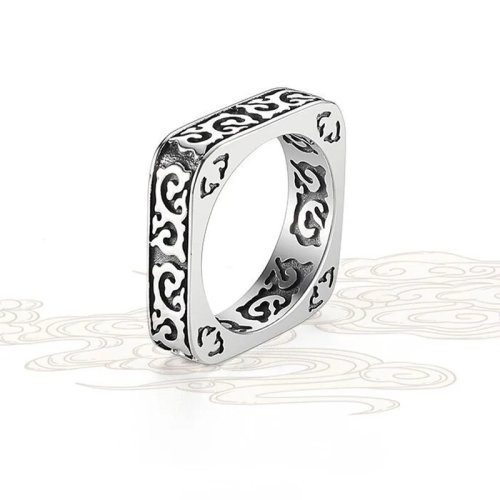 Anillo retro cuadrado con nube de la suerte para hombre – Anillo abierto punk gótico de cobre, unisex, regalo de buena fortuna