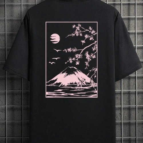 Kaos Wanita Tokyo Sakura Gunung Fuji Lengan Pendek Casual Musim Panas Longgar