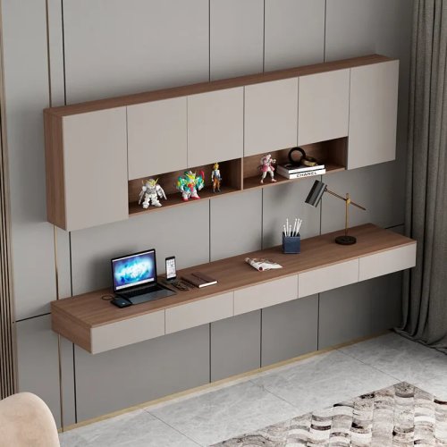 Escritorio flotante de pared minimalista nórdico de madera sólida para estudio, oficina, recámara, muebles para el hogar
