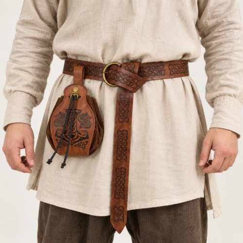 Cinturón Vikingo Medieval con Conjunto de Bolsas de Cuero Sintético, Cinturón de Caballero Renacentista Grabado, Bolsa de Dados con Cordón, Accesorios de Halloween LARP