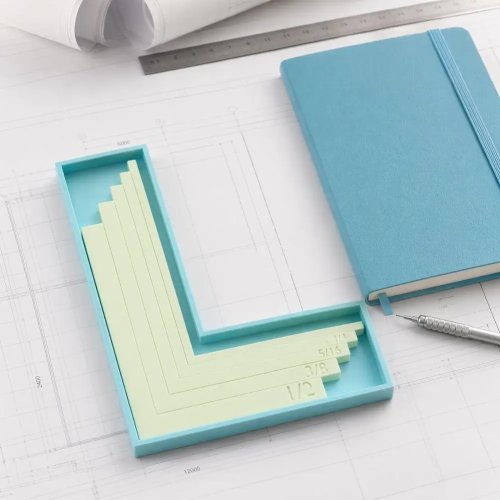 Guide di allineamento a L per lavori con carta, set da 5, righello di posizionamento, strumento per angoli con custodia per biglietti