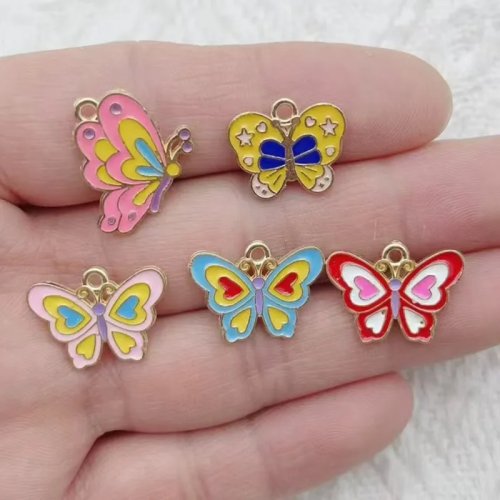 10개 나비 합금 에나멜 참 DIY 주얼리 액세서리 팔찌 펜던트 키링 휴대폰 줄 핸드메이드