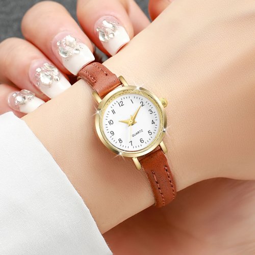 Đồng hồ nữ thời trang mặt số nhỏ chữ số La Mã dây da quartz quà tặng