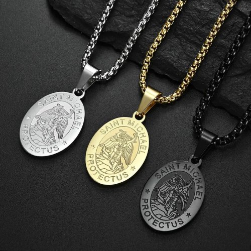 Dây chuyền mặt dây chuyền Thánh Michael Tổng Lãnh Thiên Thần – dây xích và mặt bằng thép không gỉ, quà tặng may mắn bảo vệ
