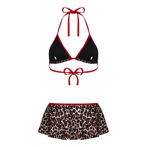 Women's Leopard Print Two-Piece Bikini Swimsuit with Padded Top and Skirted Bottoms for Beach Swimming Spa Surfing