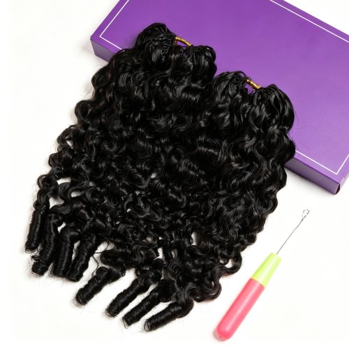 Burmese Curly echthaar crochet-bundels 60 g – Voorgescheiden lokken voor boho braids, natuurlijk zwart