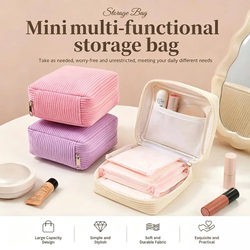 Large Capacity Sanitary Pad Bag, Multipurpose Travel Cosmetic Lipstick Organizer, Underwear Socks Storage Pouch, Mini Cable Organizer