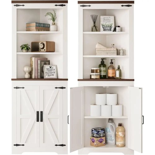 Tủ lưu trữ cao 68 inch có cửa và 5 tầng kệ – tủ sách đứng, tủ trưng bày cho phòng tắm và nhà bếp