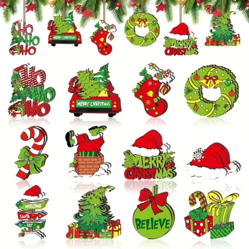 24 pz. Decorazioni per albero di Natale – pendenti ritagliati verde lime e rosso per addobbi natalizi