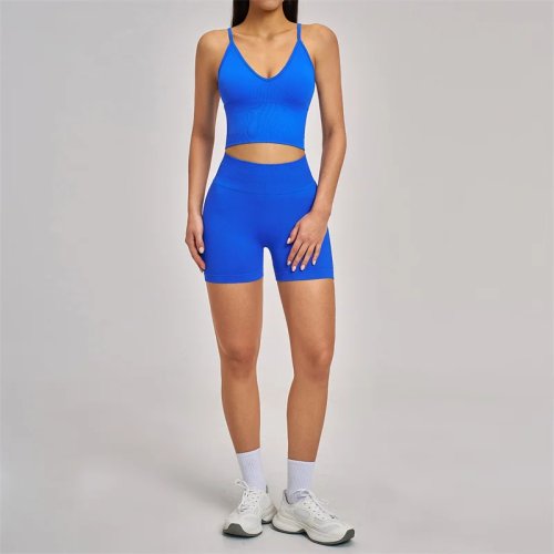 Ensemble de yoga sans coutures femme – Top de sport et short taille haute, tenue de fitness pour la salle