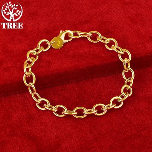 ALITREE 24K Gold Armband 20 cm – Schlichtes Kettenarmband, klassisches Unisex-Geschenk für Hochzeit, Verlobung & Party