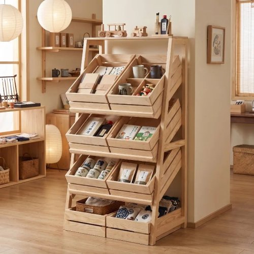 北欧モダン 無垢材展示キャビネット 自立式スーパー向け展示テーブル 高級商業用家具